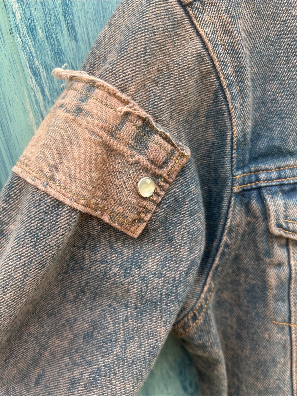 Upcycled post apocalyptic zombie apocalypse tattered patched denim jean jacket - Picture 5 of 11